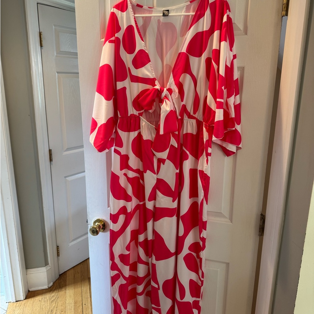 SHEIN Curve Pink and White Jumpsuit
